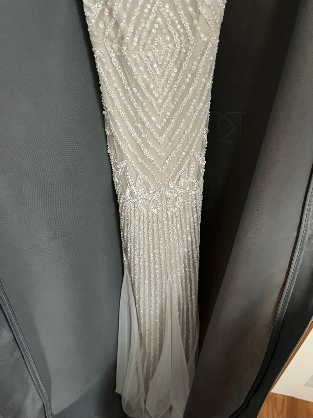 NWT White Beaded V-Neck Evening Dress Maxi Wedding Gown 20’s - Picture 5 of 5